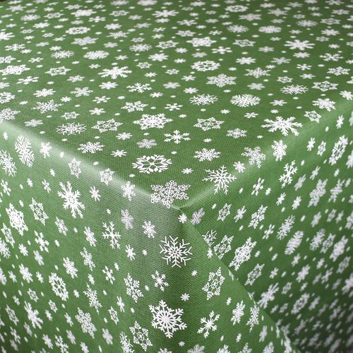 Wachstuch Tischdecke Meterware Weihnachten P1096-04 Schneeflocken grün geprägt eckig rund oval
