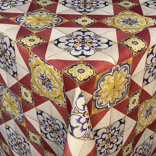 Tischdecke Jacquard beschichtete Baumwolle DG77 Fliesen Mosaik Malta eckig rund oval